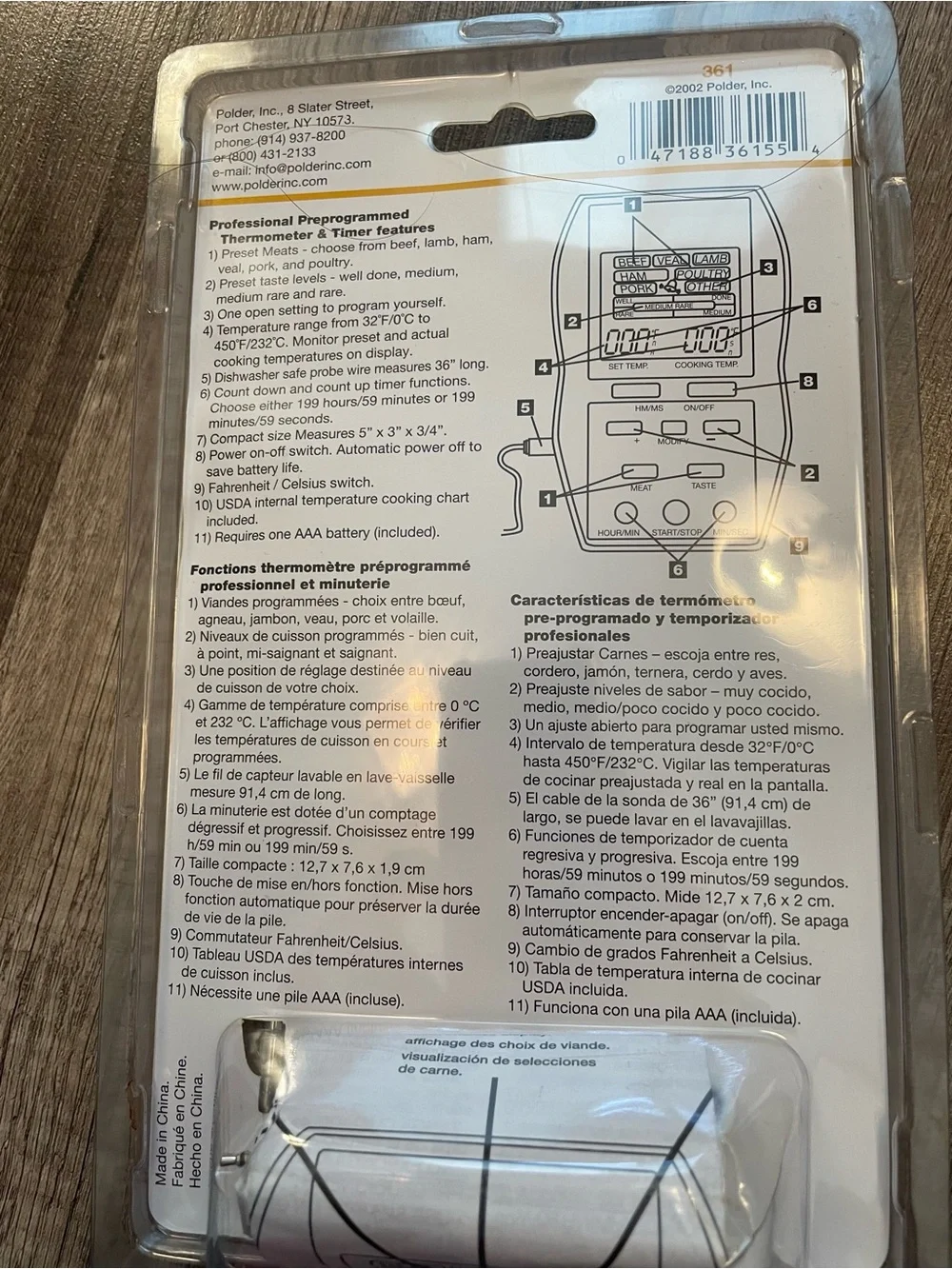 Polder Digital Cooking Thermometer & Timer NWT